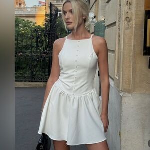 NWT ZARA mini dress with buttons white A-line sleeves round neck minimalist